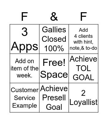 F&F BINGO Card