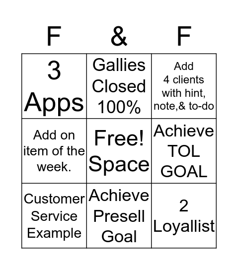 F&F BINGO Card