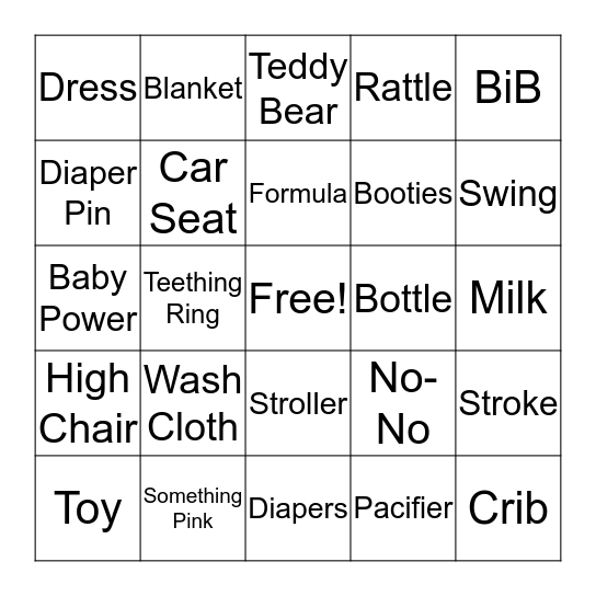 Baby Shower Bingo Card