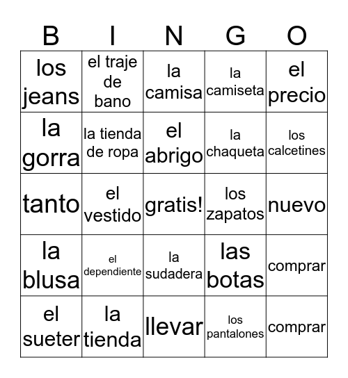 Ch. 7A Vocabulary Bingo Card
