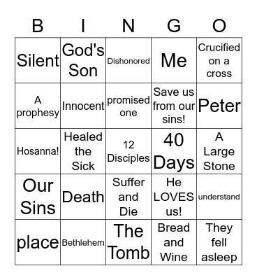Jesus: God who Saves! Bingo Card