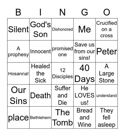 Jesus: God who Saves! Bingo Card