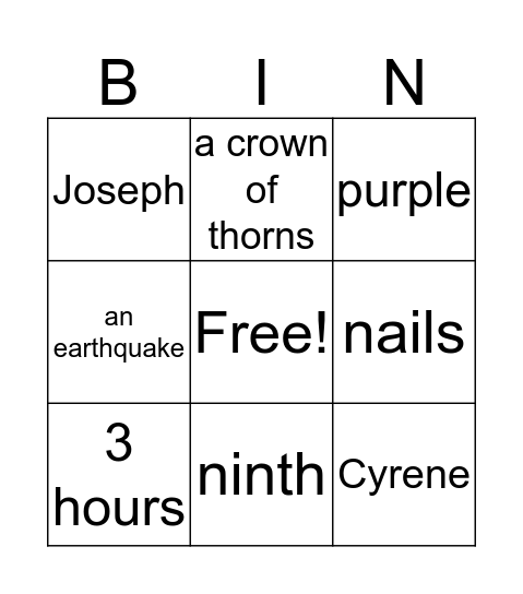 Stations of the cross Bingo Card