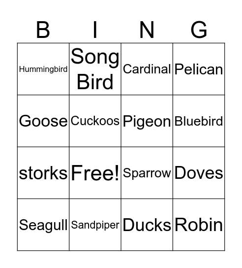 Bird Bingo Card