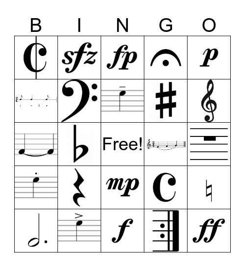 Music Symbols Bingo Card