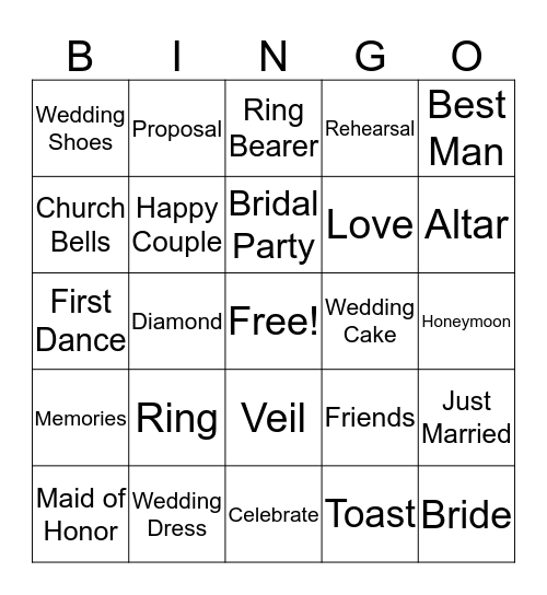 Nancy's Bridal Shower Bingo Card