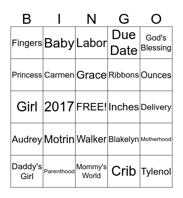 BABY BLAKELYN BINGO Card