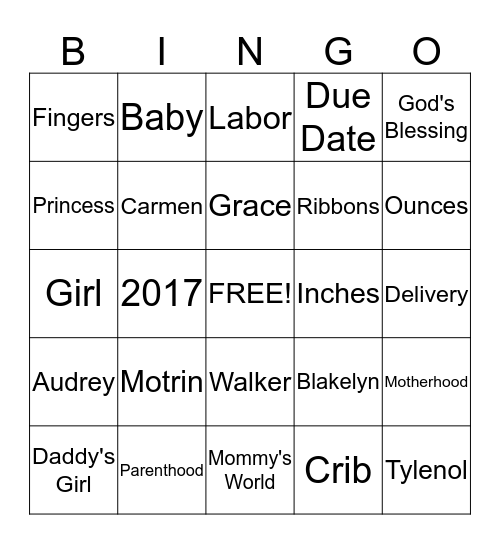 BABY BLAKELYN BINGO Card