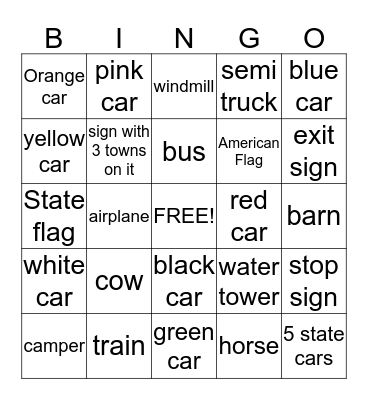 Traveling Bingo Card