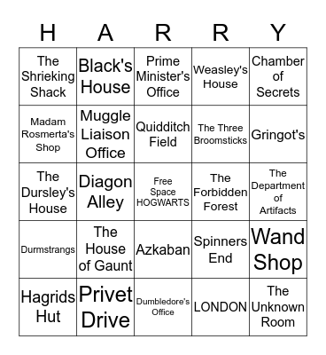 Locations in Harry Potter Bingo Card