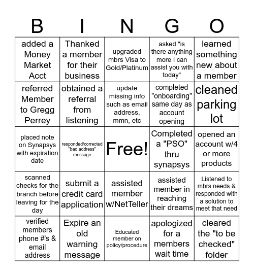 Dream Builders Bingo Card