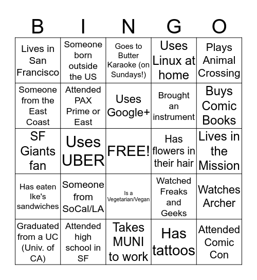 Join The Reddit Meetup Group Groups Google Com Group Sfredditors Bingo Card