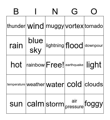 Sight Word Bingo Card