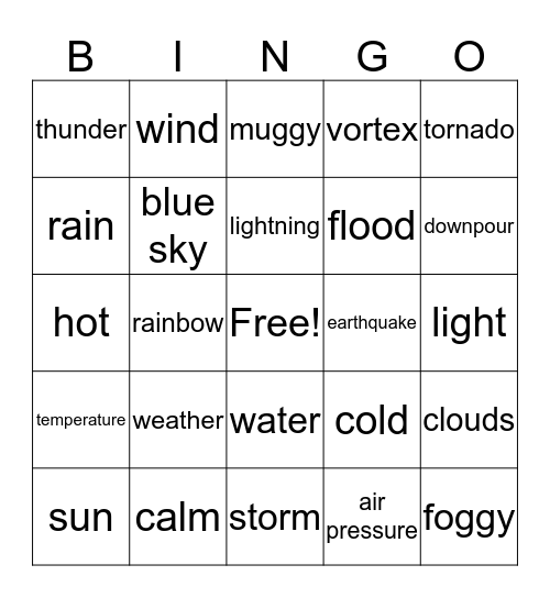 Sight Word Bingo Card