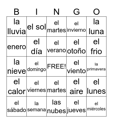 Bingo del tiempo/clima Bingo Card