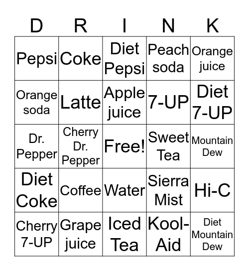 What to Drink? Bingo Card