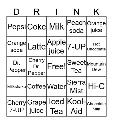 What to Drink? Bingo Card