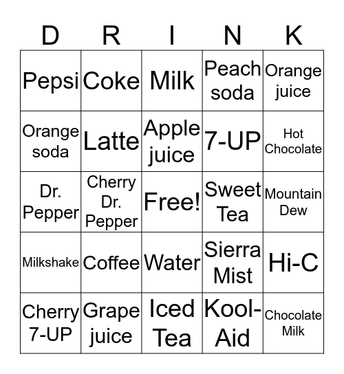 What to Drink? Bingo Card