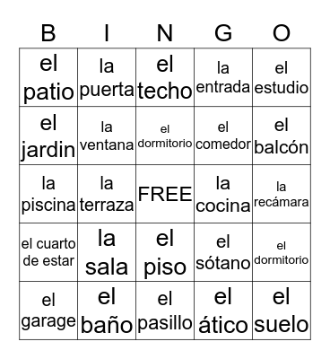 Los cuartos de la casa y más Bingo Card