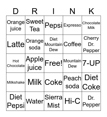 What to Drink? Bingo Card