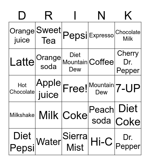 What to Drink? Bingo Card
