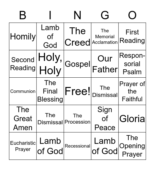 The Mass Bingo Card