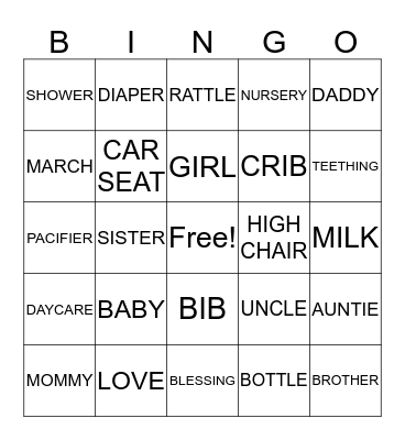 BABY GIRL Bingo Card