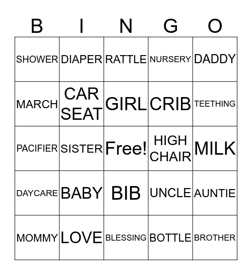 BABY GIRL Bingo Card