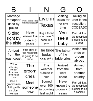 Matt and Laura's Wedding Program Bingo Card
