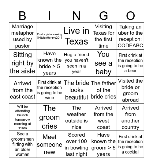 Matt and Laura's Wedding Program Bingo Card