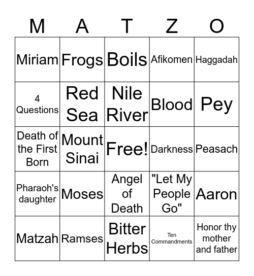 Passover Bingo Card