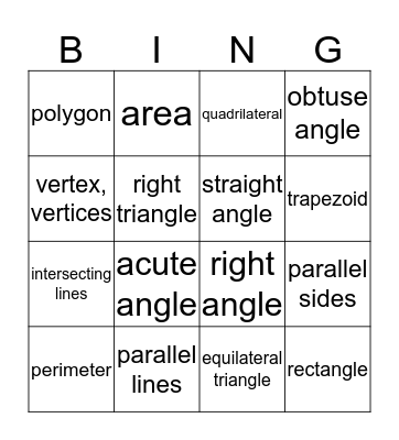 Geometry Bing! Bingo Card