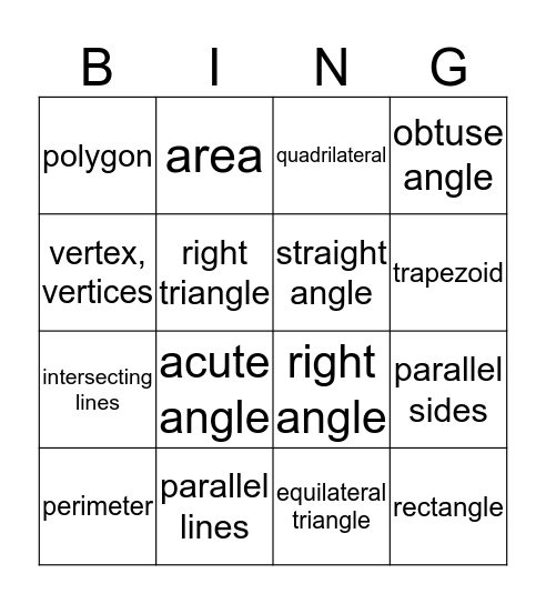 Geometry Bing! Bingo Card
