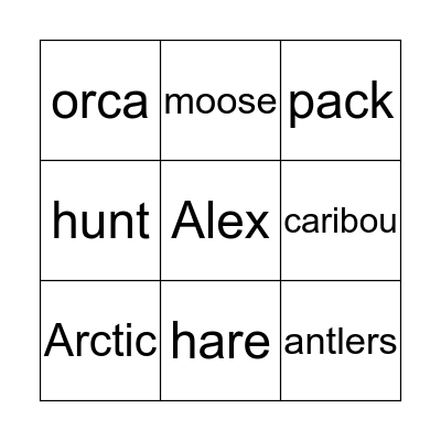 Arctic Animals Bingo Card