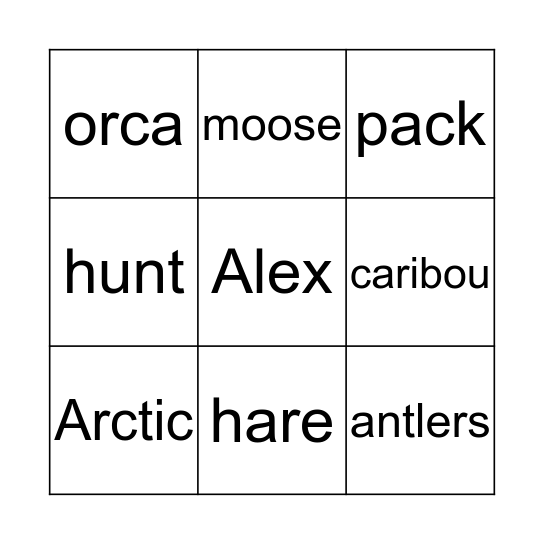 Arctic Animals Bingo Card