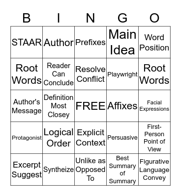 STAAR Review BINGO Card