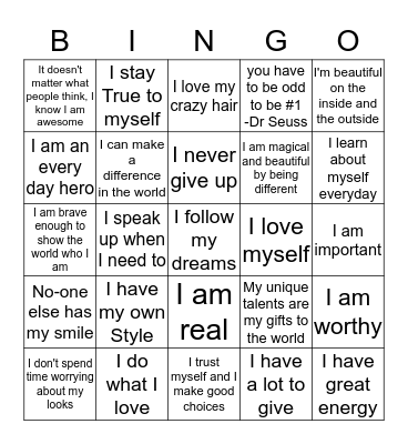 I love being different Bingo Card