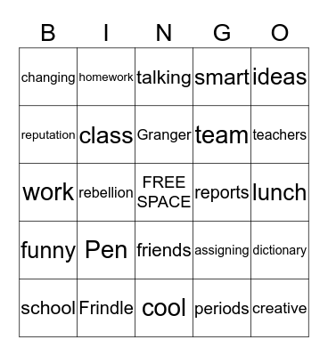 FRINDLE Bingo Card