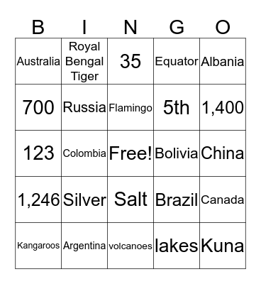 International Facts Bingo Card