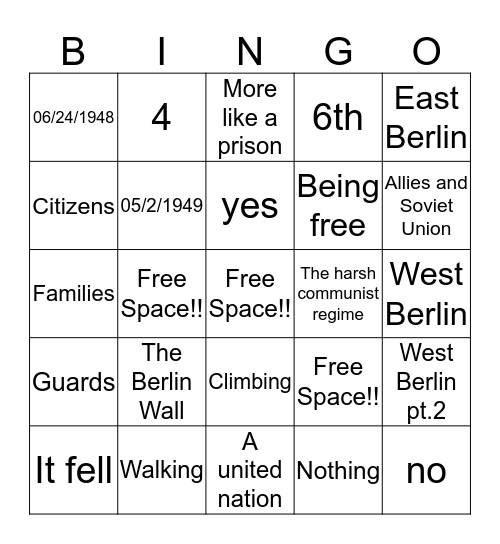 The Berlin Wall Bingo Card