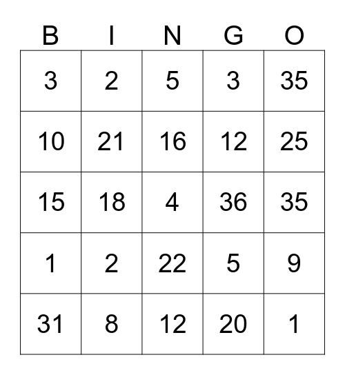 Dice Bingo Sheet  Bingo Card