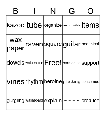 Ty's One-man Band  &  Snow White and Friends Bingo Card