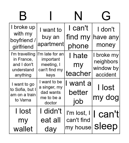 Conditional Bingo! Bingo Card