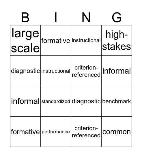 Assessment BingO Card