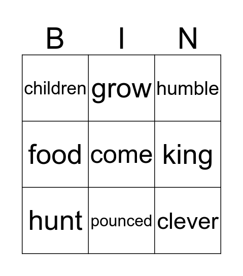 The Sick Lion -BINGO Card