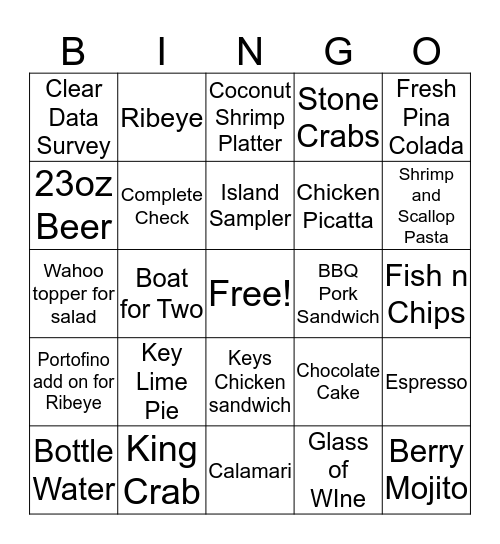 March 21st Winner gets Manager Meal  Bingo Card