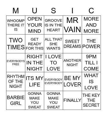 BEST OF THE 90'S DANCE (5) Bingo Card