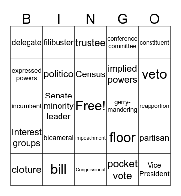 Legislative Branch 2 Bingo Card