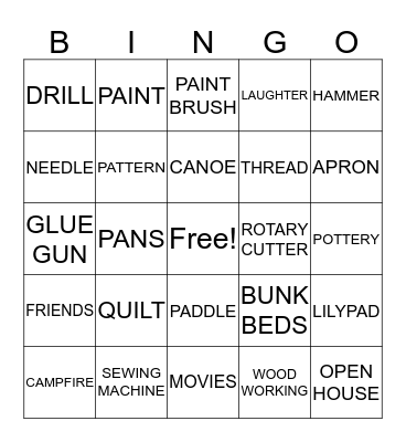 GIRLFRIEND CAMP BINGO  Bingo Card