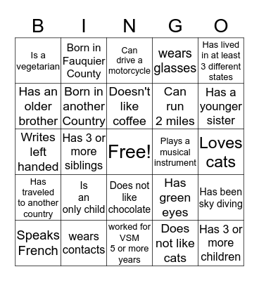VSM Bingo Card